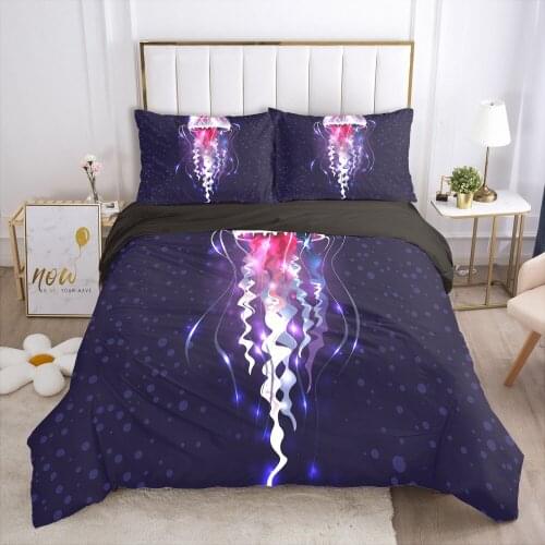 3D Duvet Quilt Cover Set Bedding Sets Comforter Case Linen Bed King Queen Full Single Double Black Animal Jellyfish Home Texitle
