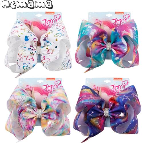 8" Jojo Bows Hair Bows for Girls Hair Clips with Rhinestone Print Grosgrain Ribbon Bow Hairgrips Jojo Siwa Hair Accessories