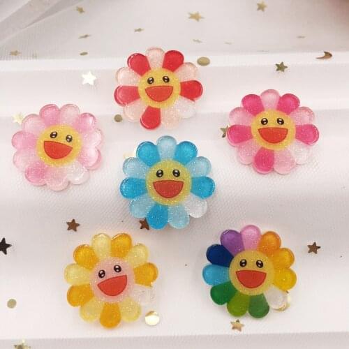 New 26mm Lovely Smile Colorful Glitter sunflower Flat back Acrylic sheet Miniature pattern applique DIY Wedding scrapbook craft