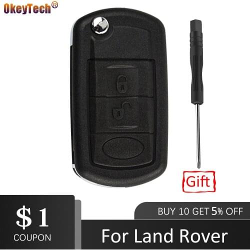 OkeyTech 3 Buttons Flip Key Shell for LAND ROVER Range Rover Sport LR3 Discovery Evoque HU92 HU101 Blade Replacement Case Fob