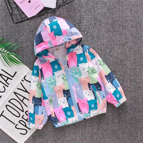 Toddler Baby Girls Cartoon Jacket Kids Zipper Hooded Windproof Coat Windbreaker Outwear Warm Clothes Winter Girl Clothing 1-6Y