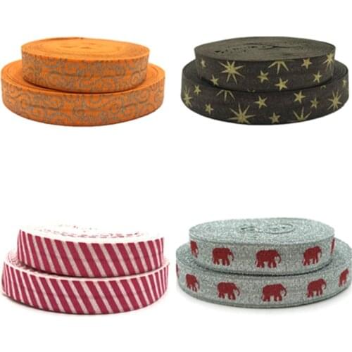 Elephant/star/stripe/flower Print Fold Over Elastic FOE Ribbon For DIY Headwear Party Gift Packing Sewing Home Decoration 5yards