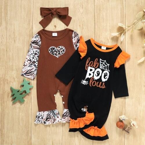 Halloween Baby Boy Girls Romper Black Letters and Spider Printed Pattern Long Sleeve Clothing