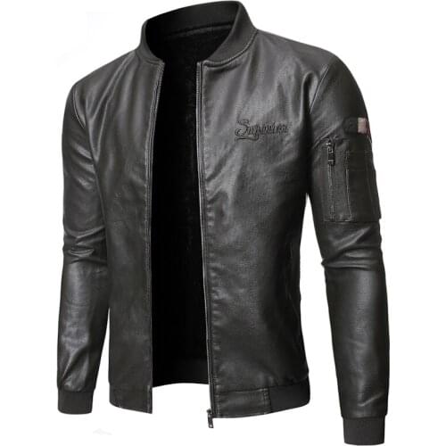 Fashion Zipper PU Men Leather Jacket Casual Solid Color Vogue Slim Fit Spring Mens Jacket Streetwear Baseball Jacket Men