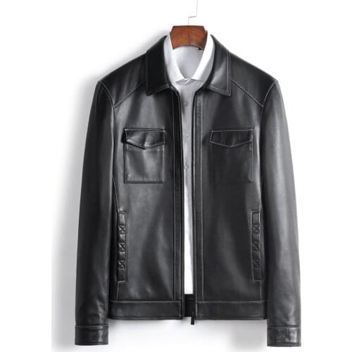 2021 Slim Genuine Leather Sheepskin Clothes Men Black Natural Sheepskin Leather Jacket Autumn Leather Overcoat