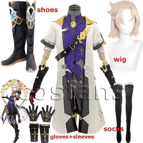 Game Genshin Impact Alchemist Albedo Cosplay Costume Wigs Anime Uniforms Halloween Carnival Outfits Custom Made Men Costumes New