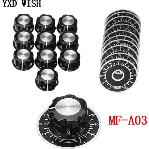 10 Set Potentiometer Knob Cap Kit MF-A03 Dial Knob + MF-A03 Bakelite Knob With Scale Plate Sheet Scale Digital Potentiometer Set