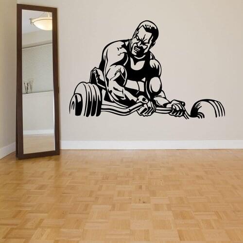Fitness Wall Decal Teens Bedroom Gym Interior Decor Bodybuilding Muscles Weights Door Window Vinyl Sticker Art Wallpaper Q794