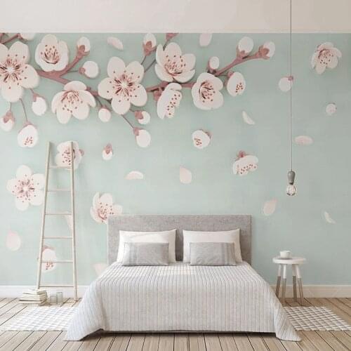 Custom Mural Wallpaper 3D Relief Cherry Blossoms Flowers Fresco Living Room TV Sofa Bedroom Creative Romantic Background Murals