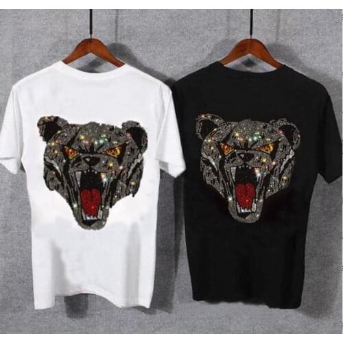 2021 new T Shirt short Sleeve Hot drill Tshirt Men Cotton Tees Tops Rhinestone designer top tees