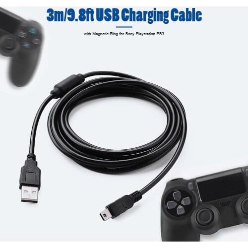 New 3m/9.8ft USB Charging Cable with Magnetic Ring for Sony Playstation PS3 Wireless Controller USB Charge Cord Accessories