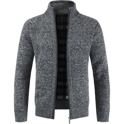 Autumn and winter new cardigan sweater mens thick wool knit sweater mens stand-up collar loose warm zipper jacket jacket