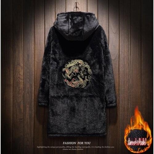 Mens Winter Black Faux Fur Long Thick Coat Warm Hooded Casual Long Sleeve Outwear Brushed K98