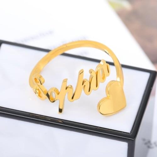 Adjustable Custom Heart Name Ring Personalized Love Letter Ring Stainless Steel Wedding Trend For Women Anniversary Jewelry Gift