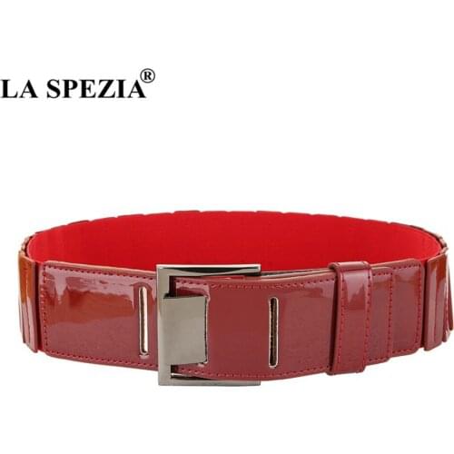 Waist Belt Red Patent Leather Women Belt Elastic Corset Pu Leather Ladies Belts for Dresses Fashion Female Accessories