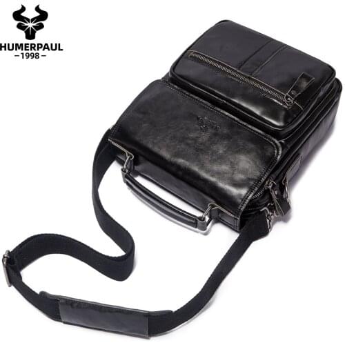 HUMERPAUL Luxury Brand Mens Shoulder Bag Fashion Messenger Bag Cow Leather Male Handbag Split Leather Crossbody Bags For Men