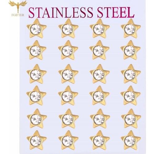 Classic Golden Star Stainless Steel CZ Element Stud Earrings for Women Crystal Zircon Studs Earring Mens Jewelry Wholesale New