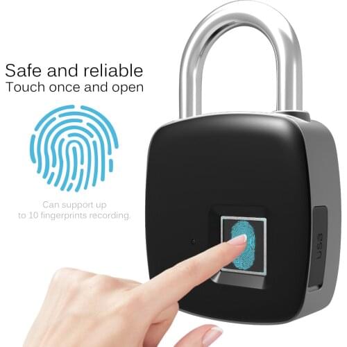 USB Rechargeable Smart Fingerprint Door Lock Padlock Safe USB Charging Rechargeable Waterproof Anti-Theft Security Luggage Case