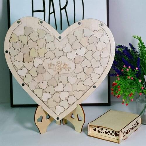 Heart Shape Wedding Guest Book Alternative Wooden Frame with 75 Blank Hearts Wedding Decorations Display Easel Rustic