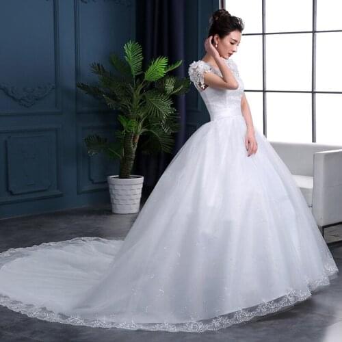 Train Wedding Dress Embroidery 2020 New Flowers Trailing Lace Up Strap Plus Size Wedding Dressses Ball Gowns