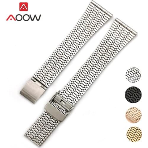 20mm 22mm Slim Stainless Steel Strap Hook Buckle with safety Men Women Retro Metal Replacement Wrist Band Belt Watch Accessories