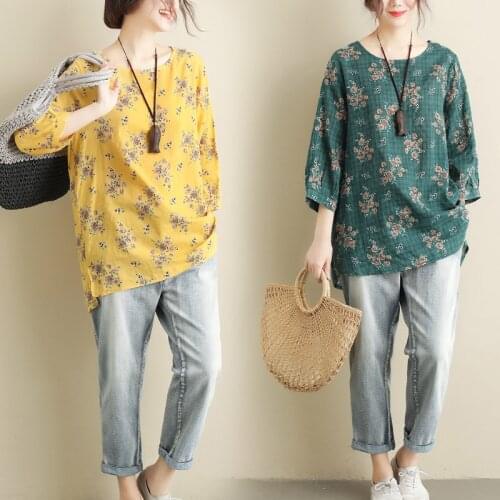 Boho Plus Size Floral Cotton Linen Top High Quality Womens Tops and Blouses Tunic Korean Style Thin Summer Long Shirts Blusas