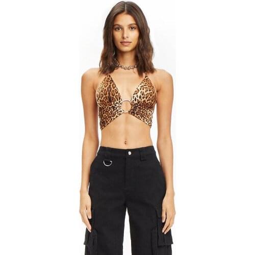 2020 Summer Sexy V Collar Tops Women Fashion Leopard Printed Backless Crop Tops Lace Up Tank Tops Clothes