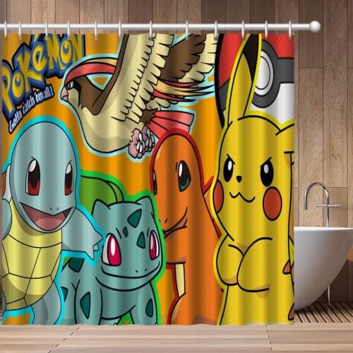 Pokemon Pikachu series shower curtain 3D digital printing polyester waterproof household bathroom curtain