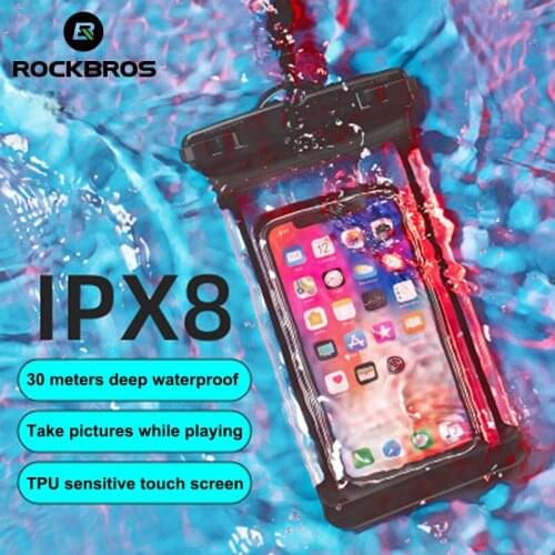 ROCKBROS IPX8 Waterproof Phone Case Sealed Clear Bag for iPhone Xiaomi Huawei Samsung Mobile Phone Diving Swim Spa Boat Drifter