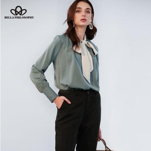 Bella Philosophy Ruched Basic Shirt Women Long Sleeve Casual Shirts Blouse Summer Chiffon ladies Blusas Lace up butterfly shirts