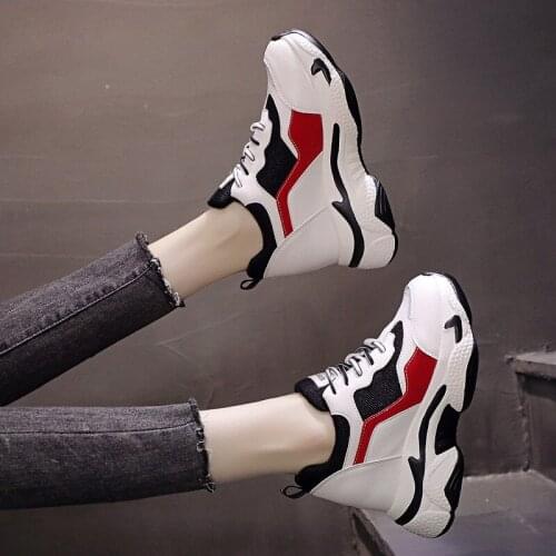 Women Chunky Sneakers Vulcanize Shoes Korean Fashion New Female Black Red Platform Thick Sole Casual Shoes Woman Sneakers 9cm