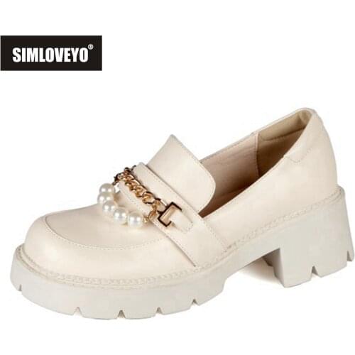 SIMLOVEYO Women Pumps PU Leather Fashion Spring High platform Thick Heel Shoes Woman Retro Office Lady Footwear Spring Autumn