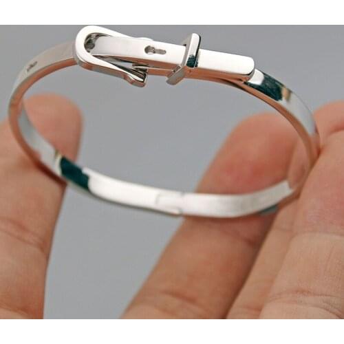 BOCAI Real Pure s925 Silver Jewelry Simple Personality Belt Buckle Detachable 2021 Trendy Womens Bracelet