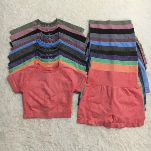 2PCS Set Women Crop Top Shorts T-Shirt Summer Clothes For Workout Pants Gym Leggings Push Up Tracksuit Female Gym Set Yog Suit