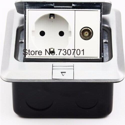 2019 1 European floor socket with TV connector press switch,Silver/Yellow