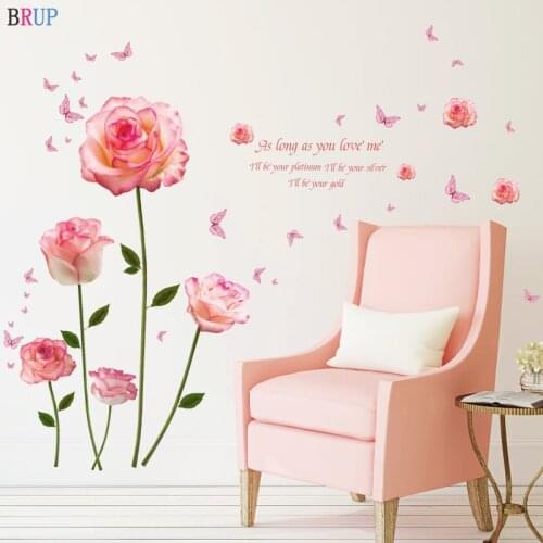 123*132cm Romantic Rose Wall Stickers "As long as you love me" Flowers Home Decor DIY Vinyl Butterfly Wall Decals for Bedroom