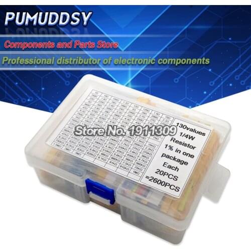 2600pcs/lot 130 Values 1/4W 0.25W 1% Metal Film Resistors Assorted Pack Kit Set Lot Resistors Assortment Kits Fixed resistor