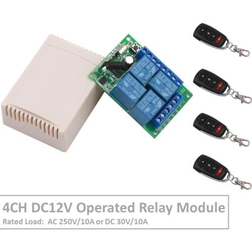 4 Channel 433Mhz DC12V Operated RF Relay Switch With Relay Receiver&Transmitter Remote Control Motor&LED Light For Smart Home