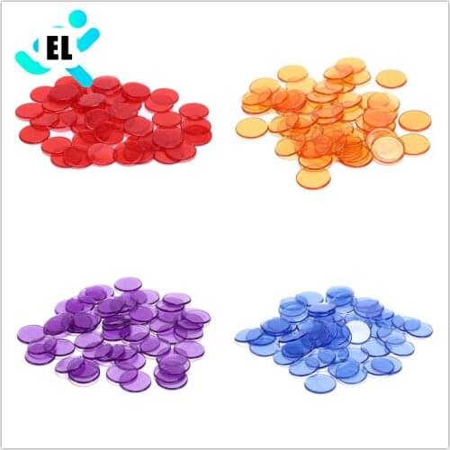 50Pcs 5 Colors Transparent Counters Counting Bingo Chips Plastic Markers Bingo Supplies