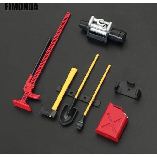 6pcs 1/10 Scale Garage Accessories Tools Hi-Lift Jack Winch Shovel Jerry Can Axe Toy for RC Crawler Truck SCX10 TRX4 D90 CC01