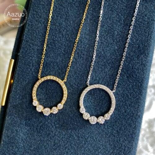 Aazuo 18K Orignal White Gold Real Diamond 0.30ct Classic Perfect Round Necklace With Gold Chain gifted for Women Party