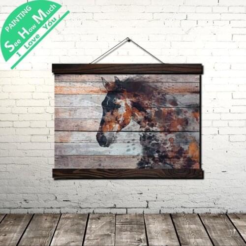 Horse Abstract Scroll Painting Canvas Vintage Poster and Prints Wall Art Picture Living Room Bedroom Farmhouse Decoration