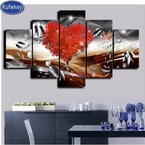 Tree heart 5 pcs diamond painting cross stitch 5d diamond art full drill square diamond embroidery mosaic leaves bonsai decor