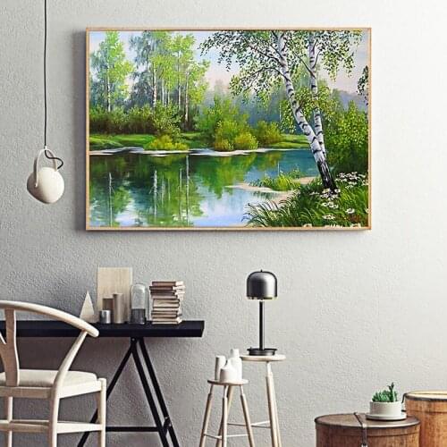 DIY 5D Diamond Painting Birch Tree Scenic Cross Stitch Kit Mosaic Picture of Rhinestones Decor Full Diamond Embroidery Landscape