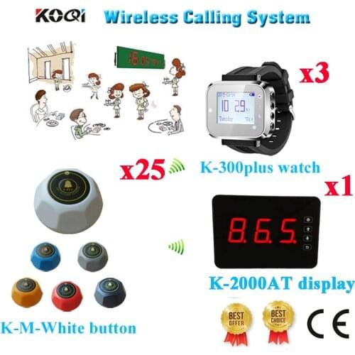 Wireless Table Buzzer Bell System Best Price Server Wireless Waiter Call Buzzer Customer(1 display+3 watch+25 call button)