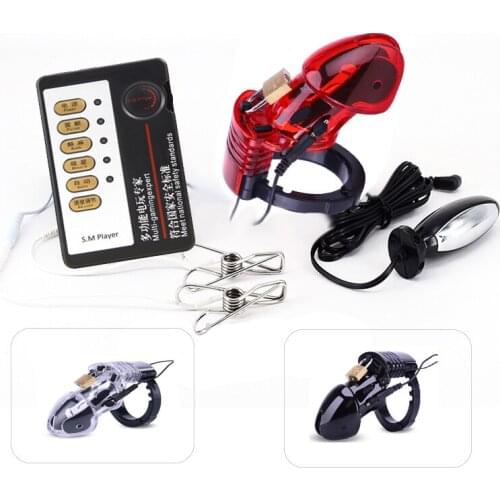 CB6000 Cock Cage Ball Stretcher BDSM Male Chastity Device Cock Ring Chastity Belt Electro Shock Nipple Clamps Anal Plug Sex Toys