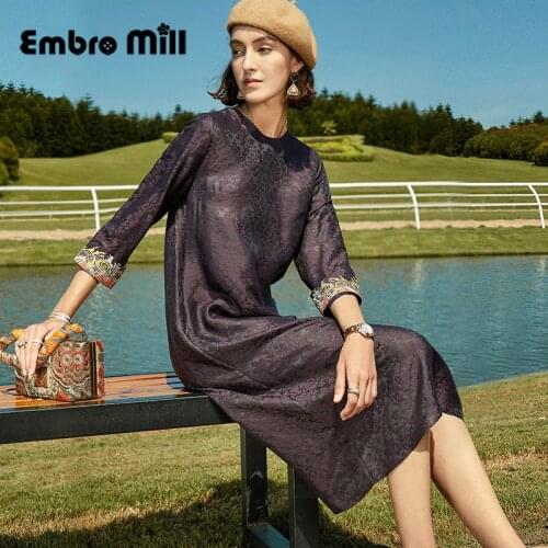High-end Private Custom Fragrant Cloud Yarn Dress Womens Autumn New Chinese Style Loose Mid-Length Silk Embroidered Dress S-XL