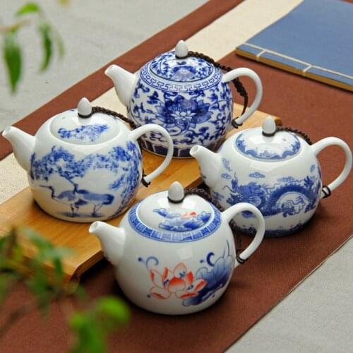 Porcelain with the Cross between Kung Fu Teaware Single Pot High Grade Porcelain Pot Household Pot Spout Lid Tea Pitcher