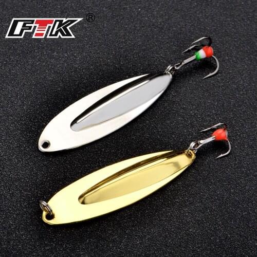 FTK Ice Fishing Lure Spoon 8g 55mm Gold/Silver Allumen Fishing Bait Spinner Bait Treble Hook 10# Hard Lures