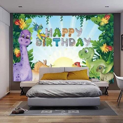Cartoon Animal Dinosaur Background Cloth Tapestry Happy Birthday Baby Shower Party Decor Wall Hanging Tapestries Photo Props